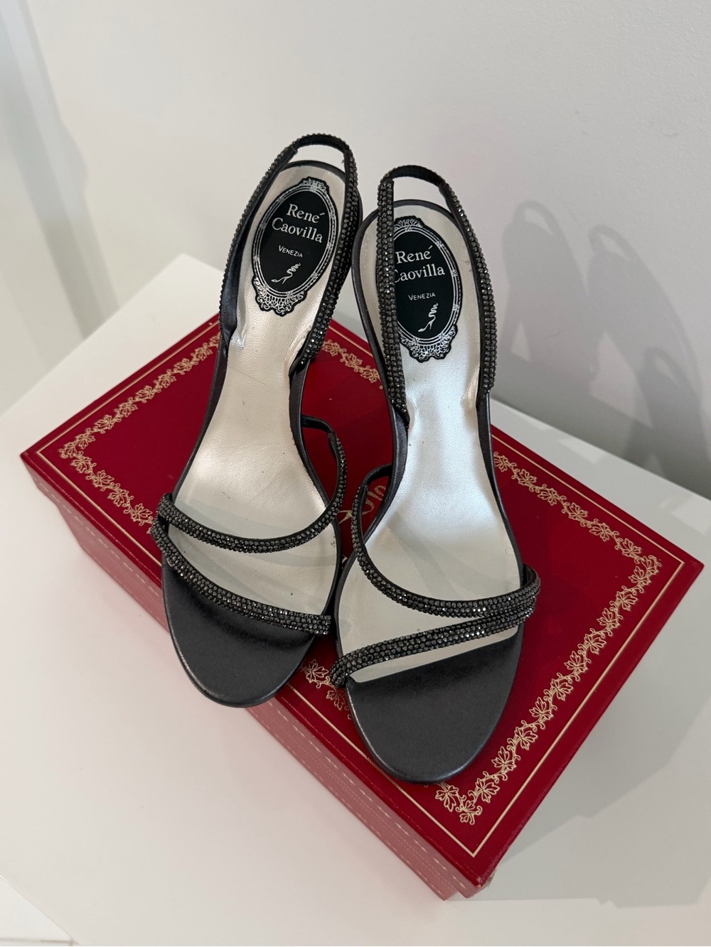 Rene Caovilla Crystal-Trim Slingback Heels